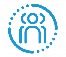 Icon: groups (blue line drawing of three people outlines in a circle