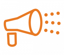 Icon: Outreach & Student Support (orange line drawing of megaphone)