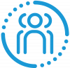 Group icon: blue line drawing of three people surrounded by a circle